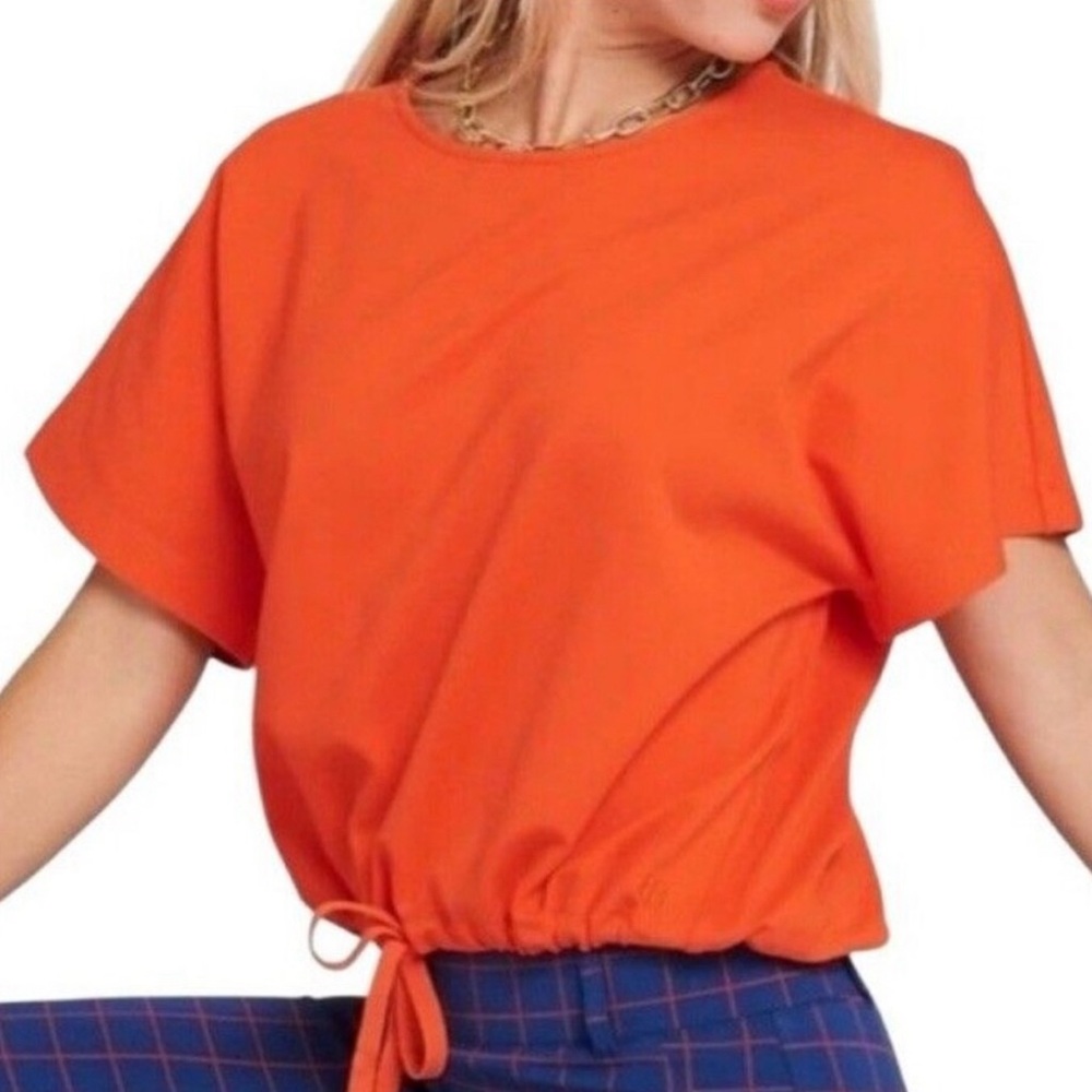 Betabrand Orange Agile Drawstring Tee Shirt Short Sleeve Size XL NEW